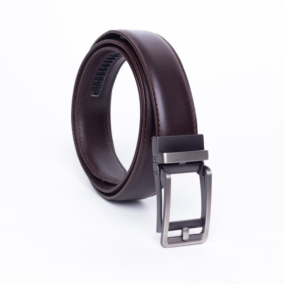 Ratchet Sliding Grip Brown Color Leather Belt