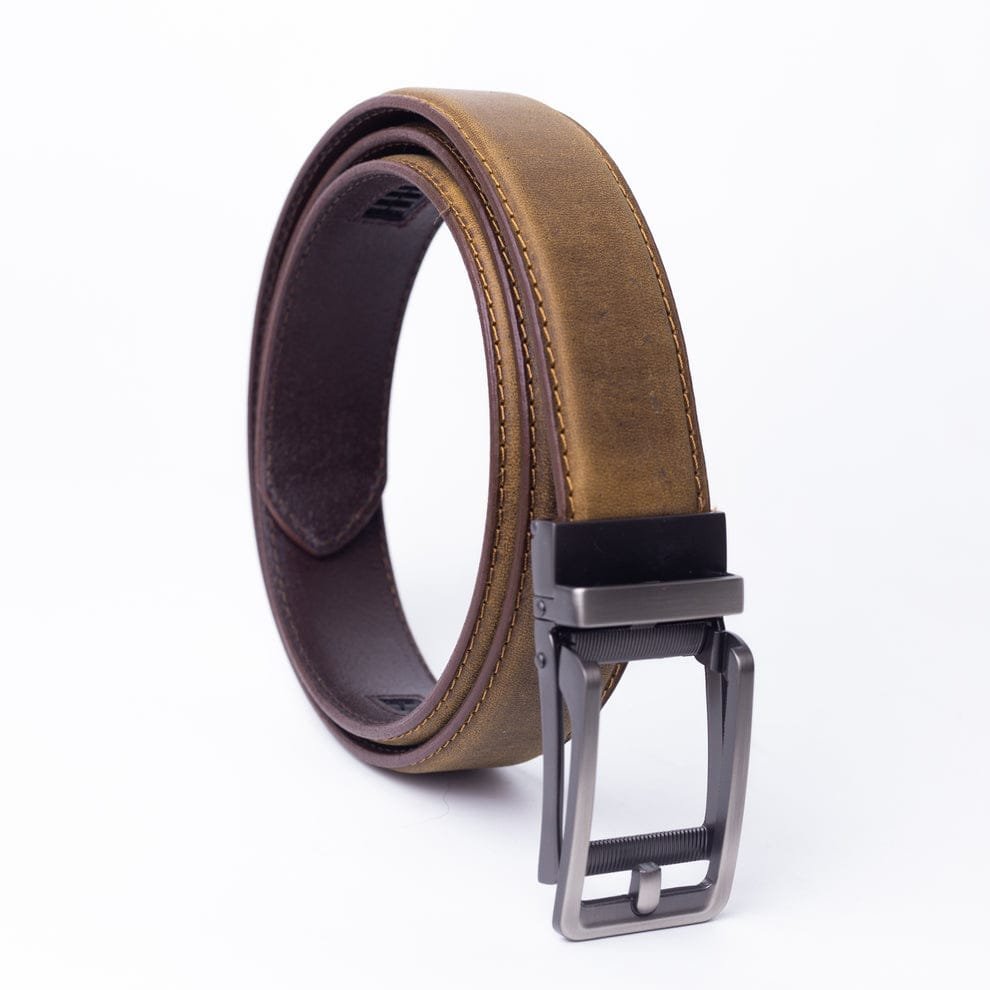 Ratchet Sliding Grip Camel Color Leather Belt