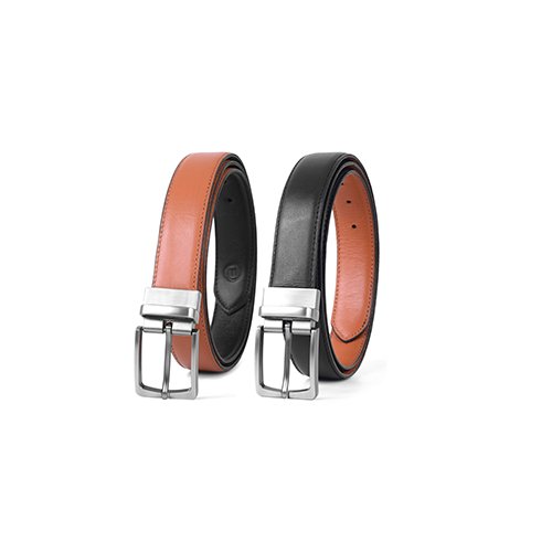 Rotating Buckle Leather Belt Black and Brown