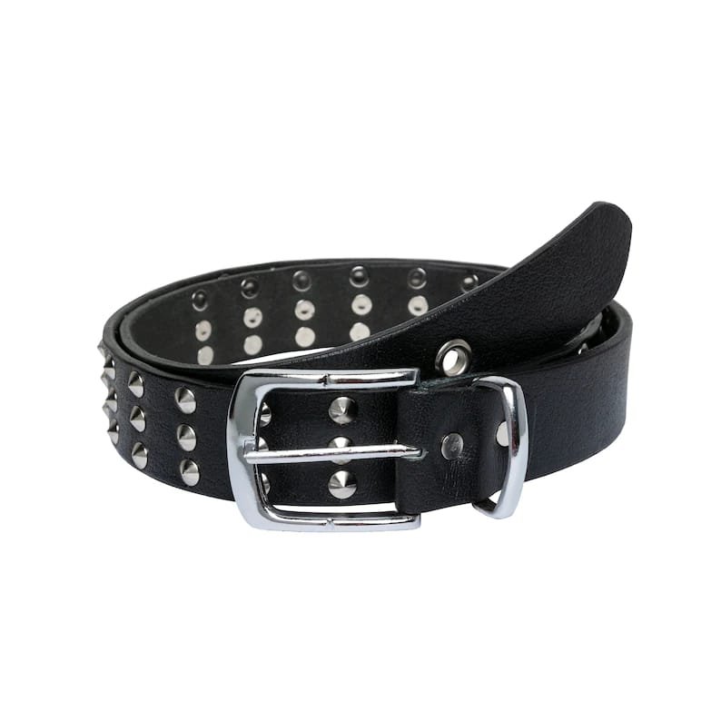 Black Leather Belt with Brass Rivets