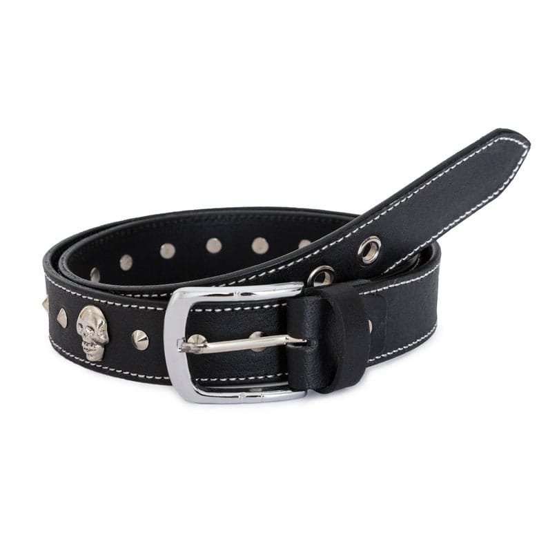 Black Leather Belt with Skull Rivets