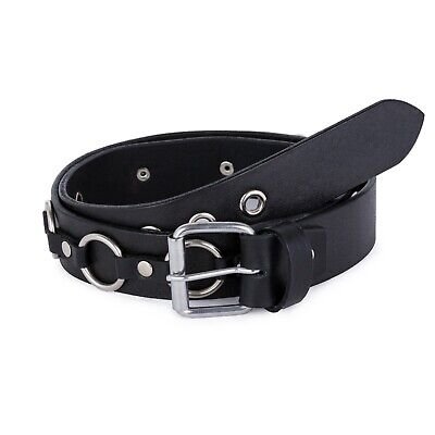 Black Leather Belt with Stainless Steel Rings