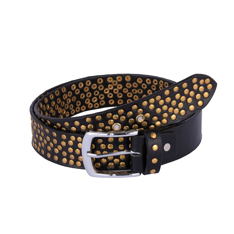 Black Leather Belt with golden color brass Rivets