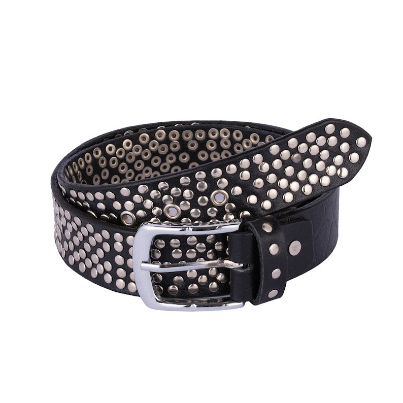 Black Leather Belt with Silver color brass Rivets